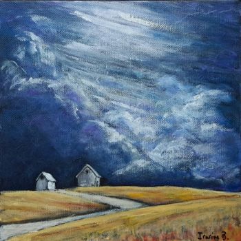 Painting titled "Champs sous l’orage" by Irwine B., Original Artwork, Acrylic