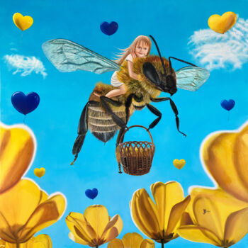 Schilderij getiteld "Bee" door Iryna Bohdanova, Origineel Kunstwerk, Olie