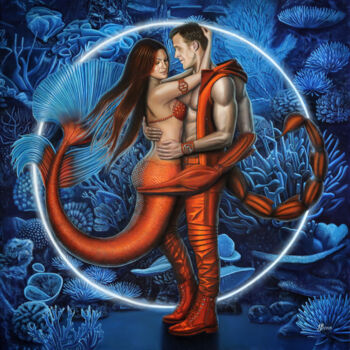 Картина под названием "Pisces and Scorpio" - Iryna Bohdanova, Подлинное произведение искусства, Масло
