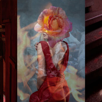 Photography titled "flowers and flames" by Iryna Domashenko, Original Artwork, Manipulated Photography Mounted on Wood Stret…