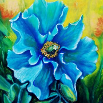 Картина под названием "Blue Himalayan Poppy" - Iryna Fedarava, Подлинное произведение искусства, Масло Установлен на Деревян…