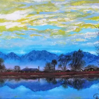 Картина под названием "Yellow Sunset - FRA…" - Iryna Fedarava, Подлинное произведение искусства, Масло Установлен на Деревян…