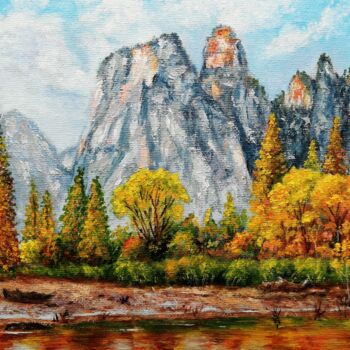 Painting titled "Autumn in the Yosem…" by Iryna Fedarava, Original Artwork, Oil Mounted on Cardboard