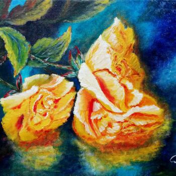 Картина под названием "Yellow Roses - Bouq…" - Iryna Fedarava, Подлинное произведение искусства, Масло Установлен на Деревян…