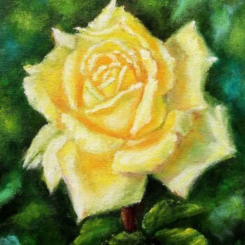Картина под названием "Yellow Rose" - Iryna Fedarava, Подлинное произведение искусства, Масло Установлен на картон
