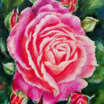 Malerei mit dem Titel "Pink Rose" von Iryna Fedarava, Original-Kunstwerk, Öl Auf Karton montiert