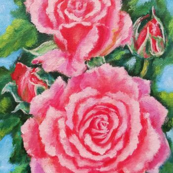Картина под названием "Pink Roses" - Iryna Fedarava, Подлинное произведение искусства, Масло Установлен на картон