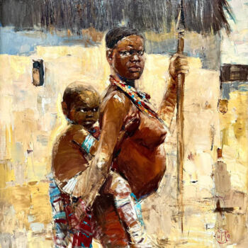Pittura intitolato "AFRICAN MADONNA - b…" da Iryna Kalyuzhna, Opera d'arte originale, Olio Montato su Telaio per barella in…