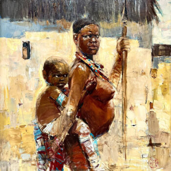 Pintura intitulada "AFRICAN MADONNA - b…" por Iryna Kalyuzhna, Obras de arte originais, Óleo Montado em Armação em madeira