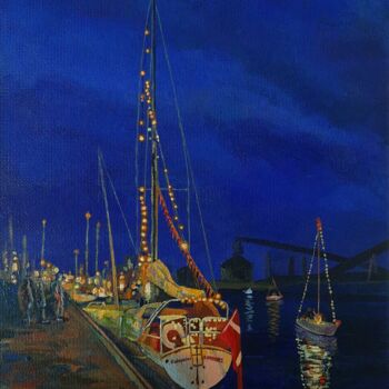 Painting titled ""Randers. Evening r…" by Iryna Makhovska, Original Artwork, Acrylic Mounted on Other rigid panel