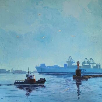 Картина под названием "Ships. Aarhus" - Iryna Makhovska, Подлинное произведение искусства, Акрил Установлен на Деревянная ра…