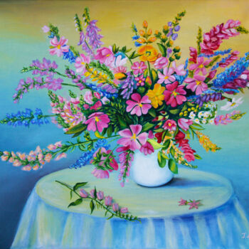 Картина под названием "Букет полевых цветов" - Iryna Mykhailenko, Подлинное произведение искусства, Масло