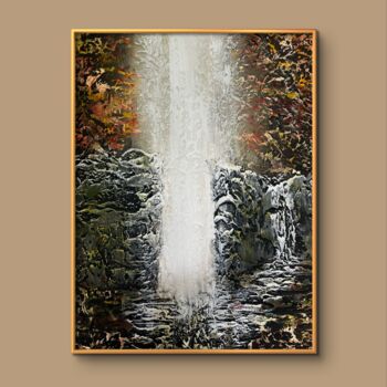 Pittura intitolato "Forest waterfall" da Iryna Nikolaieva, Opera d'arte originale, Acrilico