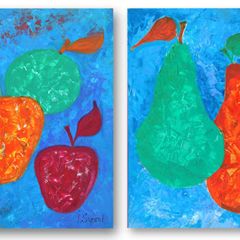 Painting titled "Pear and Apple oil…" by Iryna Sapsai, Original Artwork, Oil