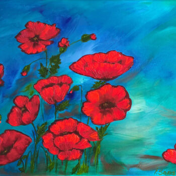 Painting titled "Red poppies canvas…" by Iryna Sapsai, Original Artwork, Oil