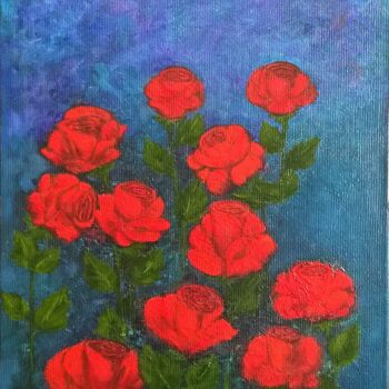 Malarstwo zatytułowany „Red rose flower oil…” autorstwa Iryna Sapsai, Oryginalna praca, Olej