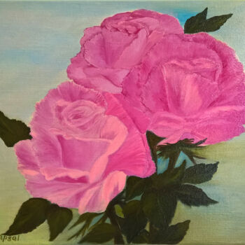 Painting titled "Pink rose canvas ar…" by Iryna Sapsai, Original Artwork, Oil