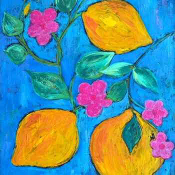 Painting titled "Lemon wall art. Kit…" by Iryna Sapsai, Original Artwork, Acrylic