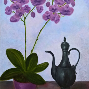 Painting titled "Orchid flower art.…" by Iryna Sapsai, Original Artwork, Oil