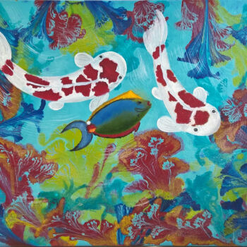 Schilderij getiteld "Koi fish painting.…" door Iryna Sapsai, Origineel Kunstwerk, Acryl