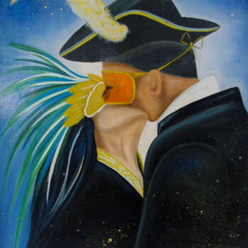 Painting titled "Venetian kiss" by Iryna Bila, Original Artwork, Oil Mounted on Wood Stretcher frame