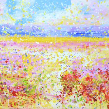 Painting titled "Flower field 10" by Iryna Kastsova, Original Artwork, Acrylic Mounted on Wood Stretcher frame
