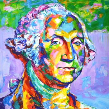 Malarstwo zatytułowany „George Washington” autorstwa Iryna Kastsova, Oryginalna praca, Akryl Zamontowany na Drewniana rama n…