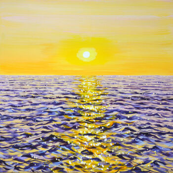 Картина под названием "Ocean. Sunset." - Iryna Kastsova, Подлинное произведение искусства, Акрил Установлен на Деревянная ра…