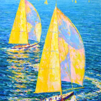 Pittura intitolato "Solar yachts." da Iryna Kastsova, Opera d'arte originale, Olio Montato su Telaio per barella in legno