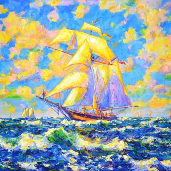 Painting titled "Dream ship." by Iryna Kastsova, Original Artwork, Oil Mounted on Wood Stretcher frame