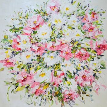 绘画 标题为“Flowers. Pink and w…” 由Iryna Kastsova, 原创艺术品, 丙烯 安装在木质担架架上