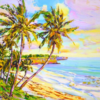 Painting titled "Sunny Beach. Ocean." by Iryna Kastsova, Original Artwork, Acrylic Mounted on Wood Stretcher frame