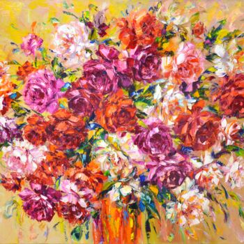 Pintura intitulada "Roses for good luck." por Iryna Kastsova, Obras de arte originais, Óleo Montado em Armação em madeira
