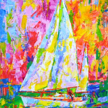 Картина под названием "Sailboat 9." - Iryna Kastsova, Подлинное произведение искусства, Акрил Установлен на Деревянная рама…