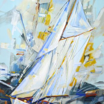 Painting titled "Silver sails" by Iryna Kastsova, Original Artwork, Acrylic Mounted on Wood Stretcher frame