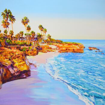 Painting titled "San Diego Beach (Ca…" by Iryna Kastsova, Original Artwork, Acrylic Mounted on Wood Stretcher frame