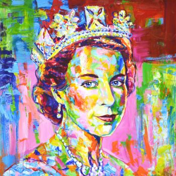 "Queen Elizabeth II(…" başlıklı Tablo Iryna Kastsova tarafından, Orijinal sanat, Akrilik Ahşap Sedye çerçevesi üzerine monte…