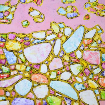 Malarstwo zatytułowany „Pink and Gold.” autorstwa Iryna Kastsova, Oryginalna praca, Akryl Zamontowany na Drewniana rama noszy