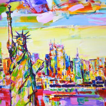 Pintura titulada "New York. Statue of…" por Iryna Kastsova, Obra de arte original, Acrílico Montado en Bastidor de camilla d…