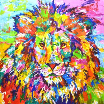 Pintura intitulada "A lion." por Iryna Kastsova, Obras de arte originais, Acrílico Montado em Armação em madeira