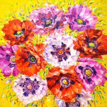 Painting titled "Poppies" by Iryna Kastsova, Original Artwork, Oil Mounted on Wood Stretcher frame