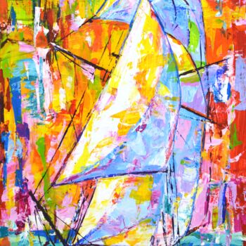 Pittura intitolato "Sailboat 15." da Iryna Kastsova, Opera d'arte originale, Acrilico Montato su Telaio per barella in legno