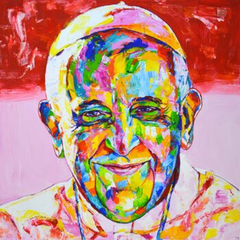 Картина под названием "Francis (Pope)." - Iryna Kastsova, Подлинное произведение искусства, Акрил Установлен на Деревянная р…