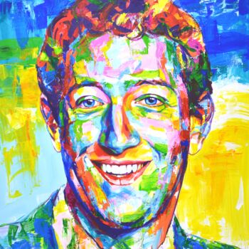 Malerei mit dem Titel "Mark Zuckerberg" von Iryna Kastsova, Original-Kunstwerk, Acryl Auf Keilrahmen aus Holz montiert