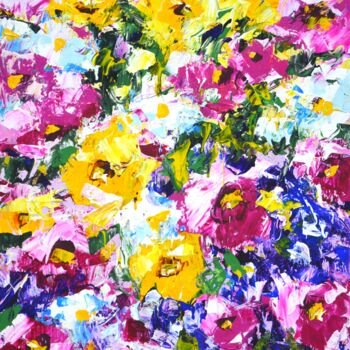 Painting titled "Flowers 20." by Iryna Kastsova, Original Artwork, Acrylic Mounted on Wood Stretcher frame