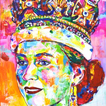 Painting titled "Queen Elizabeth II.…" by Iryna Kastsova, Original Artwork, Acrylic Mounted on Wood Stretcher frame
