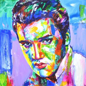 Schilderij getiteld "Elvis Presley" door Iryna Kastsova, Origineel Kunstwerk, Acryl Gemonteerd op Frame voor houten brancard