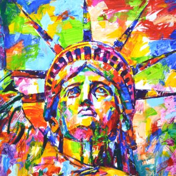 绘画 标题为“Statue of Liberty 3.” 由Iryna Kastsova, 原创艺术品, 丙烯 安装在木质担架架上
