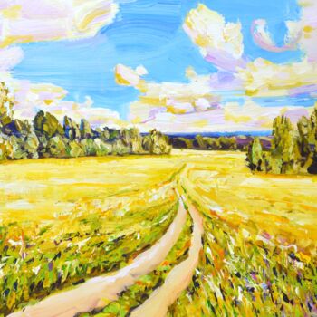 Картина под названием "August. Yellow fiel…" - Iryna Kastsova, Подлинное произведение искусства, Акрил Установлен на Деревян…