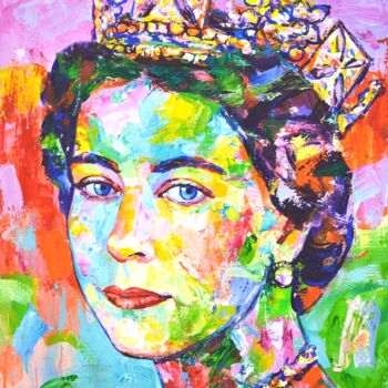 Ζωγραφική με τίτλο "Queen Elizabeth II(…" από Iryna Kastsova, Αυθεντικά έργα τέχνης, Ακρυλικό Τοποθετήθηκε στο Ξύλινο φορείο…